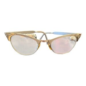 Vintage Cat Eye Glasses – Gold & Silver Etched Aluminum – 3¾” Arms